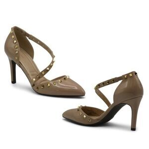 Adrienne Vittadin Faux Leather  Nude Rockstar- Inspired Heeled‎ Pump